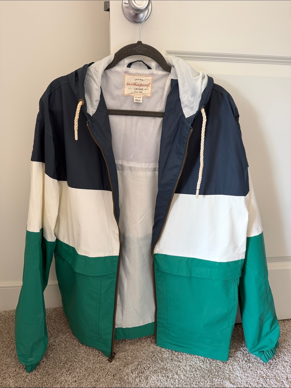 Weatherproof Windbreaker Colorblock Hooded Jacket - Green/White/Navy